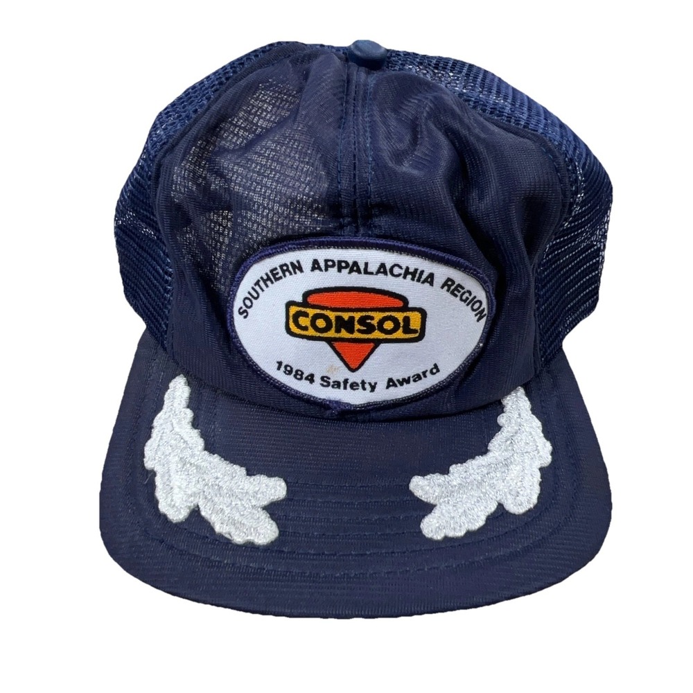 Vintage Consol Trucker Hat Cap Made In USA Patch Coal Mining 80s 90s Mesh Blue